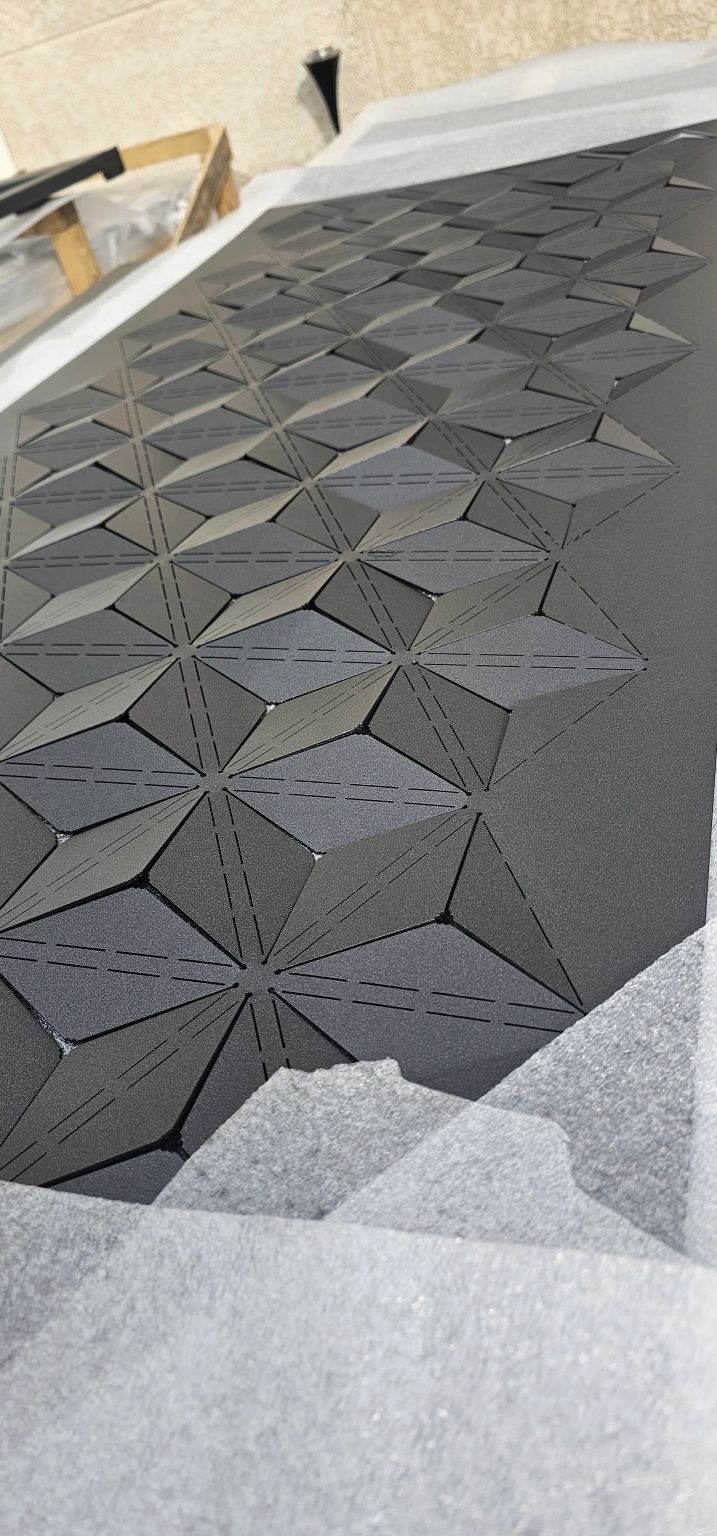 Panneau de façade 3D thermolaqué anthracite, losanges pliés en étoiles
